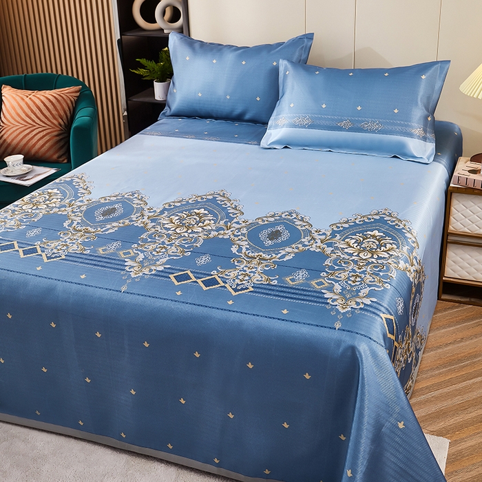 91家纺网 家纺一手货源 找家纺 星窝家纺 2026新款直播电商优选可机洗斜纹提花冰丝凉席三件套 欧曼情调