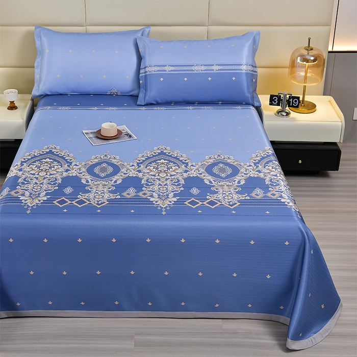 91家纺网 家纺一手货源 找家纺 星窝家纺 2026新款直播电商优选可机洗斜纹提花冰丝凉席三件套 欧曼情调