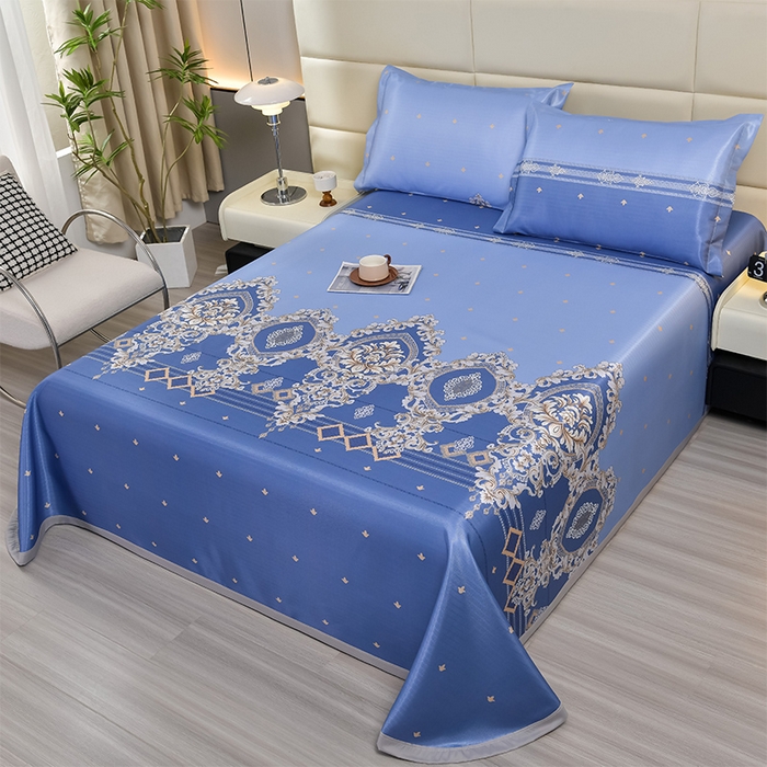 91家纺网 家纺一手货源 找家纺 星窝家纺 2026新款直播电商优选可机洗斜纹提花冰丝凉席三件套 欧曼情调