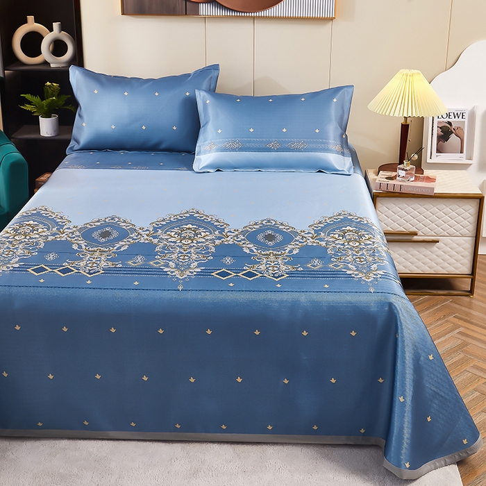 91家纺网 家纺一手货源 找家纺 星窝家纺 2026新款直播电商优选可机洗斜纹提花冰丝凉席三件套 欧曼情调