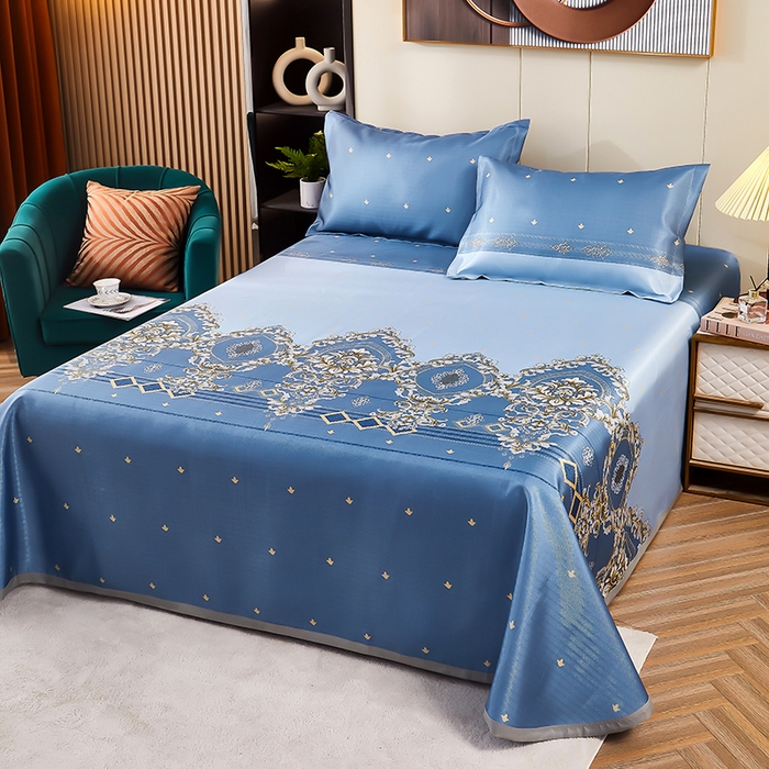 91家纺网 家纺一手货源 找家纺 星窝家纺 2026新款直播电商优选可机洗斜纹提花冰丝凉席三件套 欧曼情调