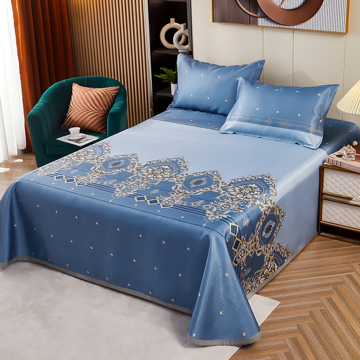 91家纺网 家纺一手货源 找家纺 星窝家纺 2026新款直播电商优选可机洗斜纹提花冰丝凉席三件套 欧曼情调