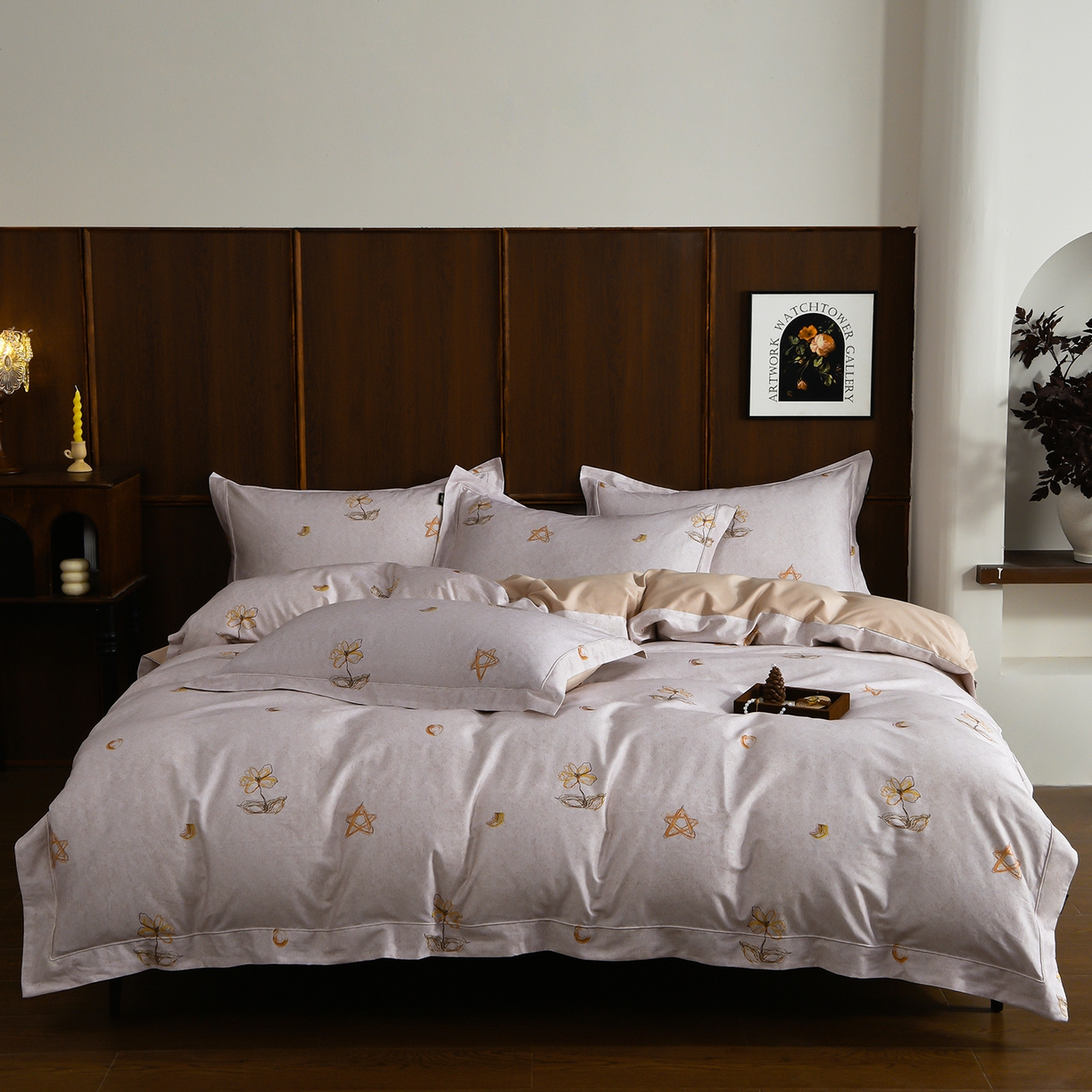 金昱纺 2026新款全棉50S长绒棉数码印花宽边埋绳款四件套（带精美礼盒包装） 花织软梦