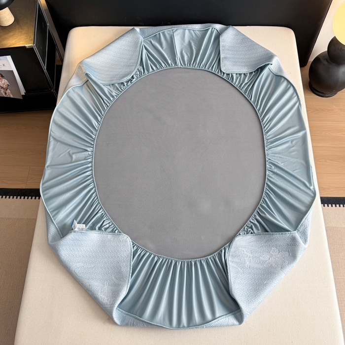 91家纺网 家纺一手货源 找家纺 鑫琪莱家纺 2026新款提花浮雕凉豆豆凉感凉席床笠款 蒲公英蓝