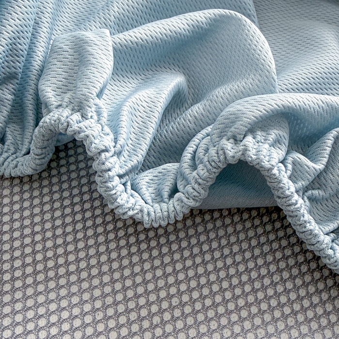 91家纺网 家纺一手货源 找家纺 鑫琪莱家纺 2026新款提花浮雕凉豆豆凉感凉席床笠款 蒲公英蓝