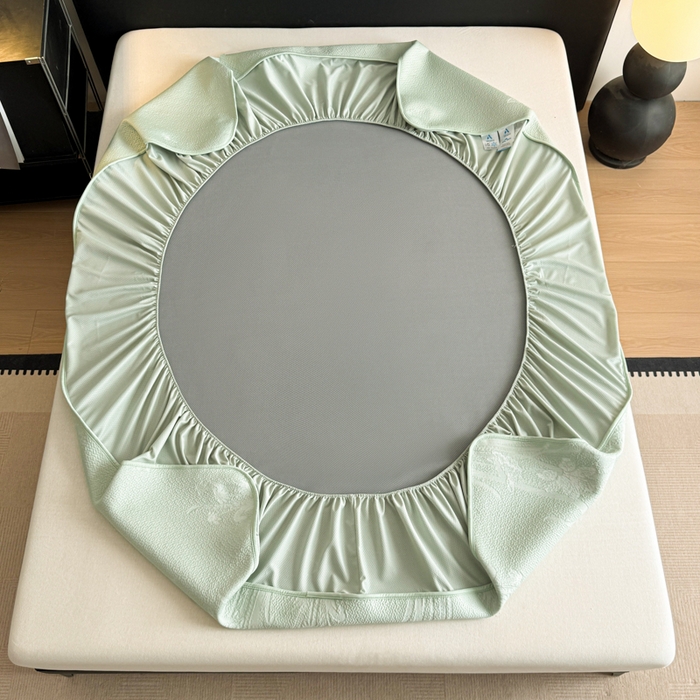 91家纺网 家纺一手货源 找家纺 鑫琪莱家纺 2026新款提花浮雕凉豆豆凉感凉席床笠款 蒲公英绿