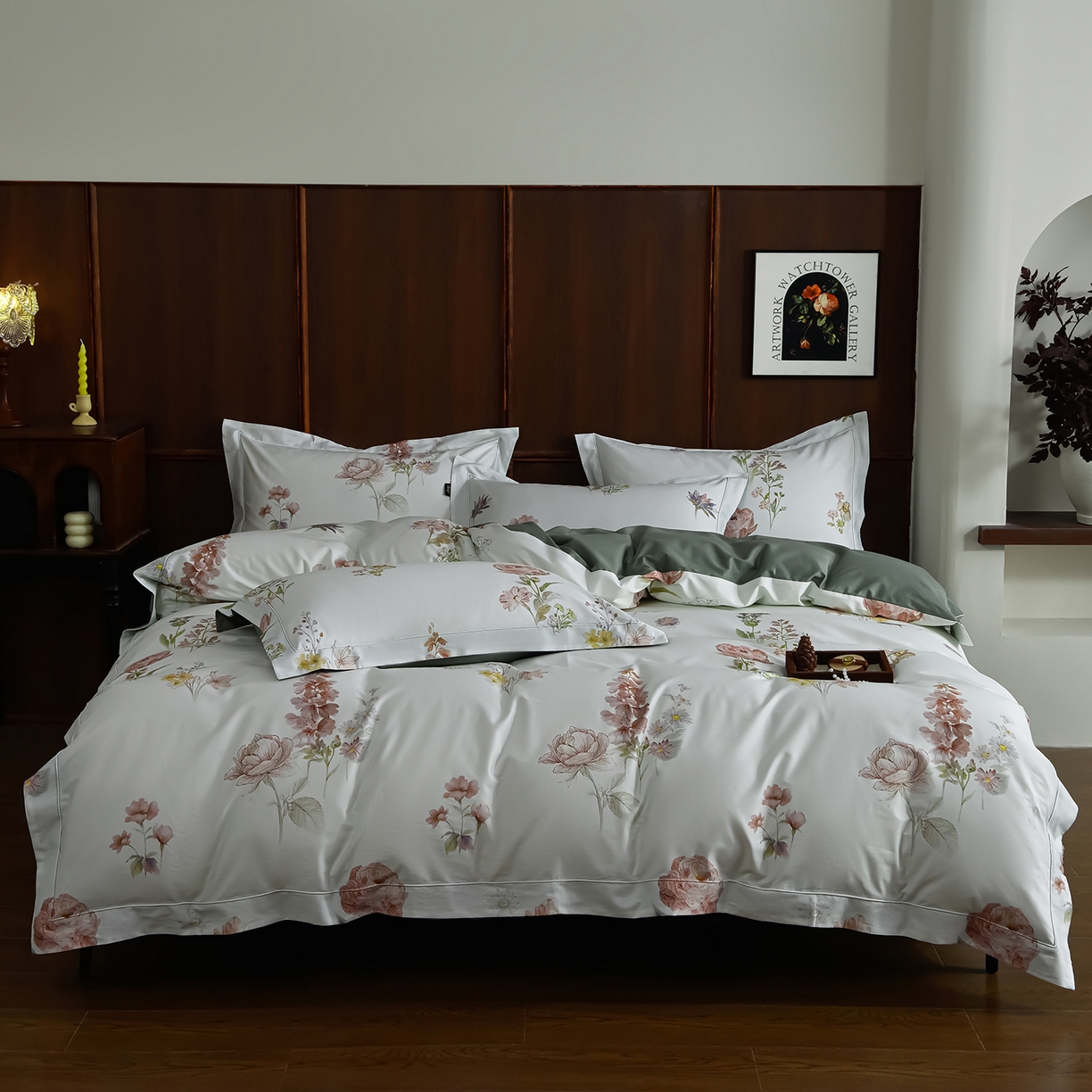 金昱纺 2026新款全棉50S长绒棉数码印花宽边埋绳款四件套（带精美礼盒包装） 甜梦花栖