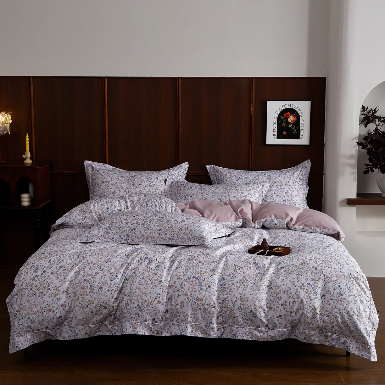 金昱纺 2026新款全棉50S长绒棉数码印花宽边埋绳款四件套（带精美礼盒包装） 榭风轻眠