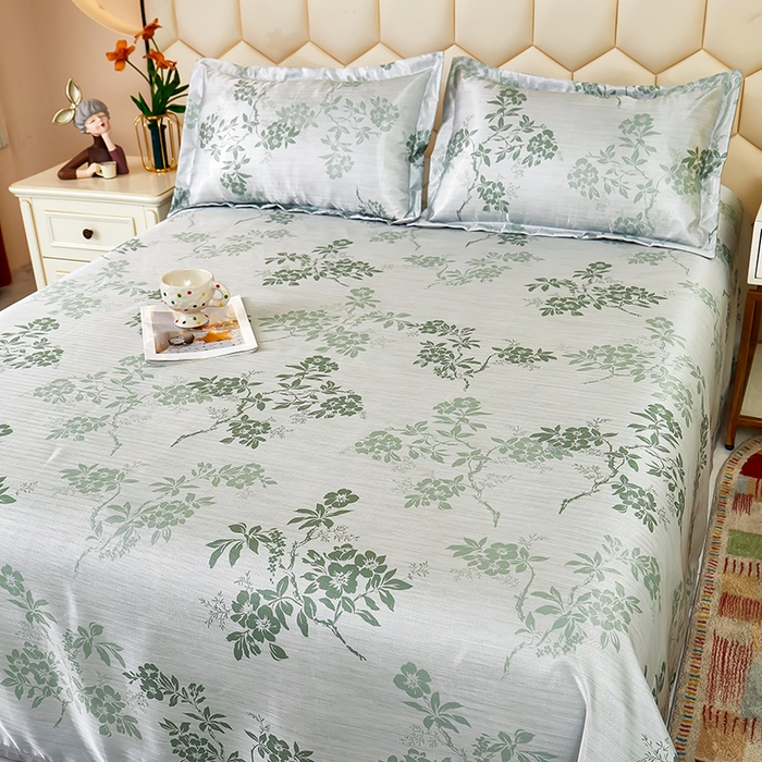 91家纺网 家纺一手货源 找家纺 星窝家纺 2026新款直播电商优选可机洗斜纹提花冰丝凉席三件套 清雅