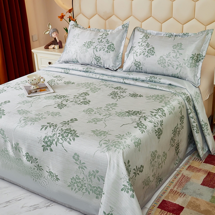 91家纺网 家纺一手货源 找家纺 星窝家纺 2026新款直播电商优选可机洗斜纹提花冰丝凉席三件套 清雅