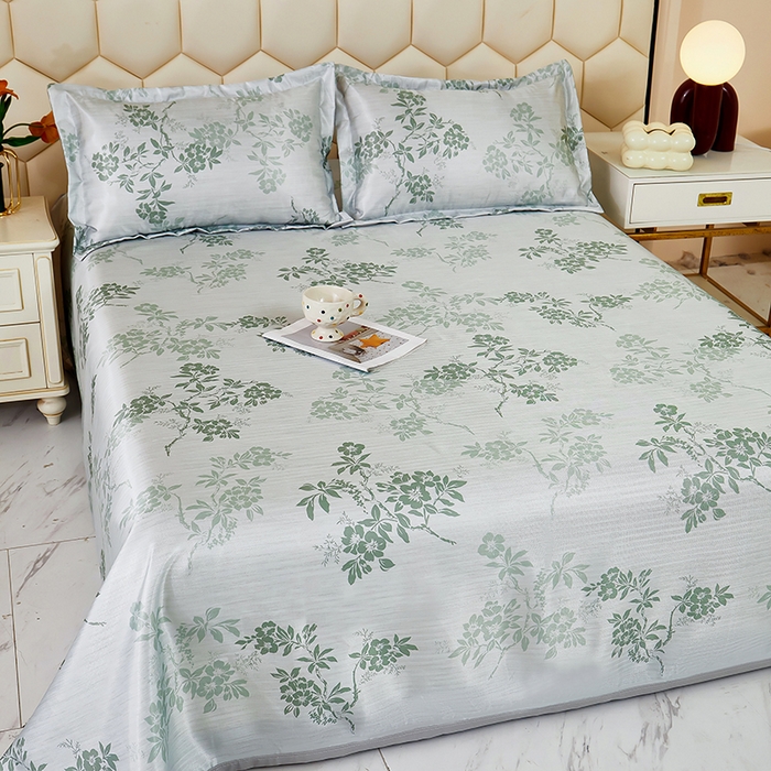 91家纺网 家纺一手货源 找家纺 星窝家纺 2026新款直播电商优选可机洗斜纹提花冰丝凉席三件套 清雅