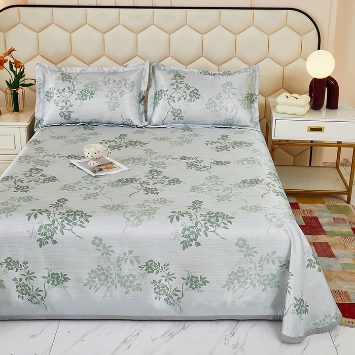 91家纺网 家纺一手货源 找家纺 星窝家纺 2026新款直播电商优选可机洗斜纹提花冰丝凉席三件套 清雅