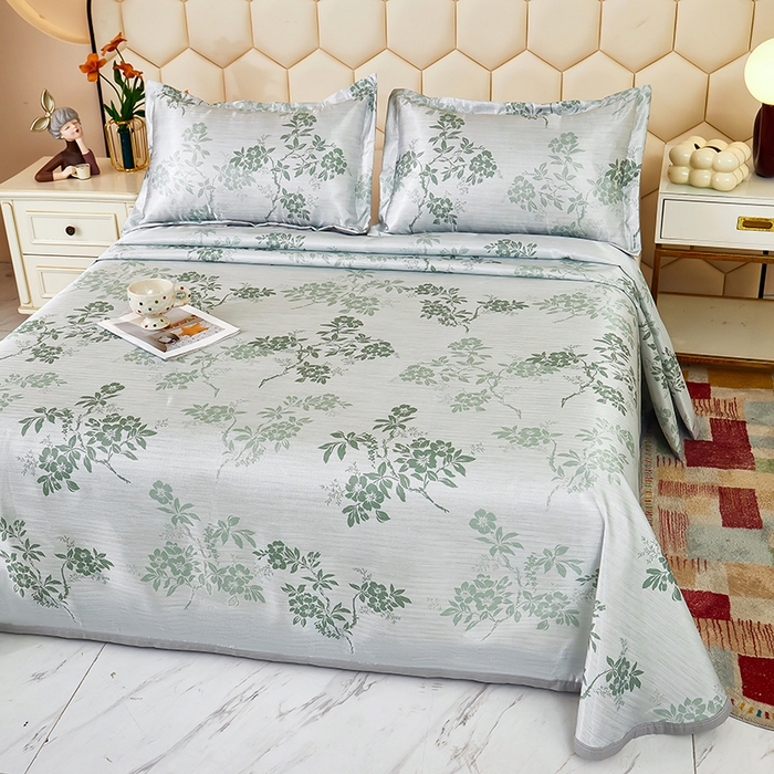 91家纺网 家纺一手货源 找家纺 星窝家纺 2026新款直播电商优选可机洗斜纹提花冰丝凉席三件套 清雅