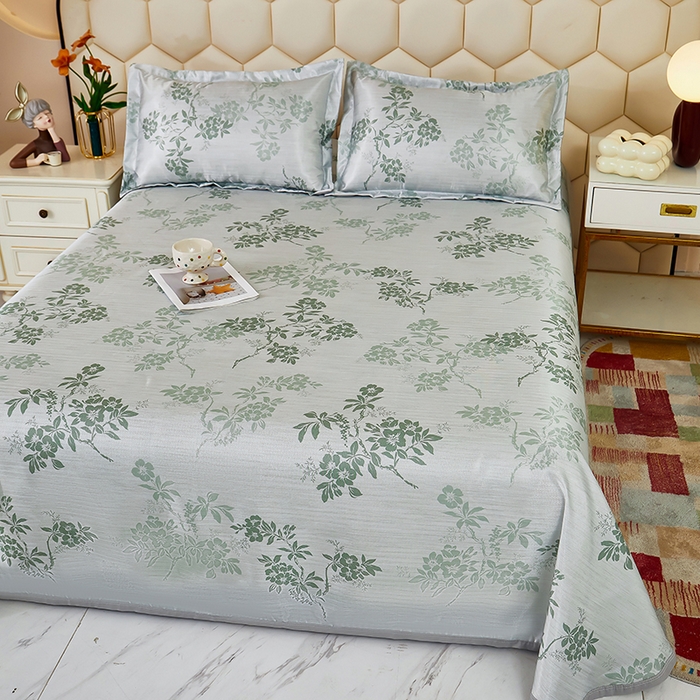 91家纺网 家纺一手货源 找家纺 星窝家纺 2026新款直播电商优选可机洗斜纹提花冰丝凉席三件套 清雅