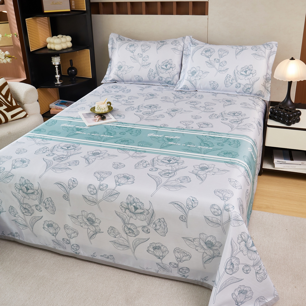 91家纺网 家纺一手货源 找家纺 星窝家纺 2026新款直播电商优选可机洗斜纹提花冰丝凉席三件套 清韵