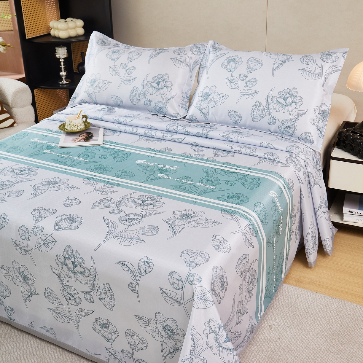 91家纺网 家纺一手货源 找家纺 星窝家纺 2026新款直播电商优选可机洗斜纹提花冰丝凉席三件套 清韵