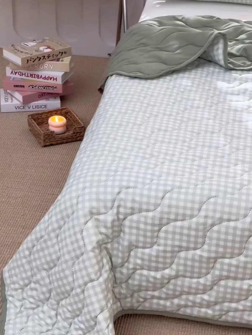 91家纺网 家纺一手货源 找家纺 圣楚家纺 2026新款清柔水洗夏被被子被芯 绿小格