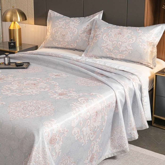 91家纺网 家纺一手货源 找家纺 星窝家纺 2026新款直播电商优选可机洗斜纹提花冰丝凉席三件套 奢雅灰