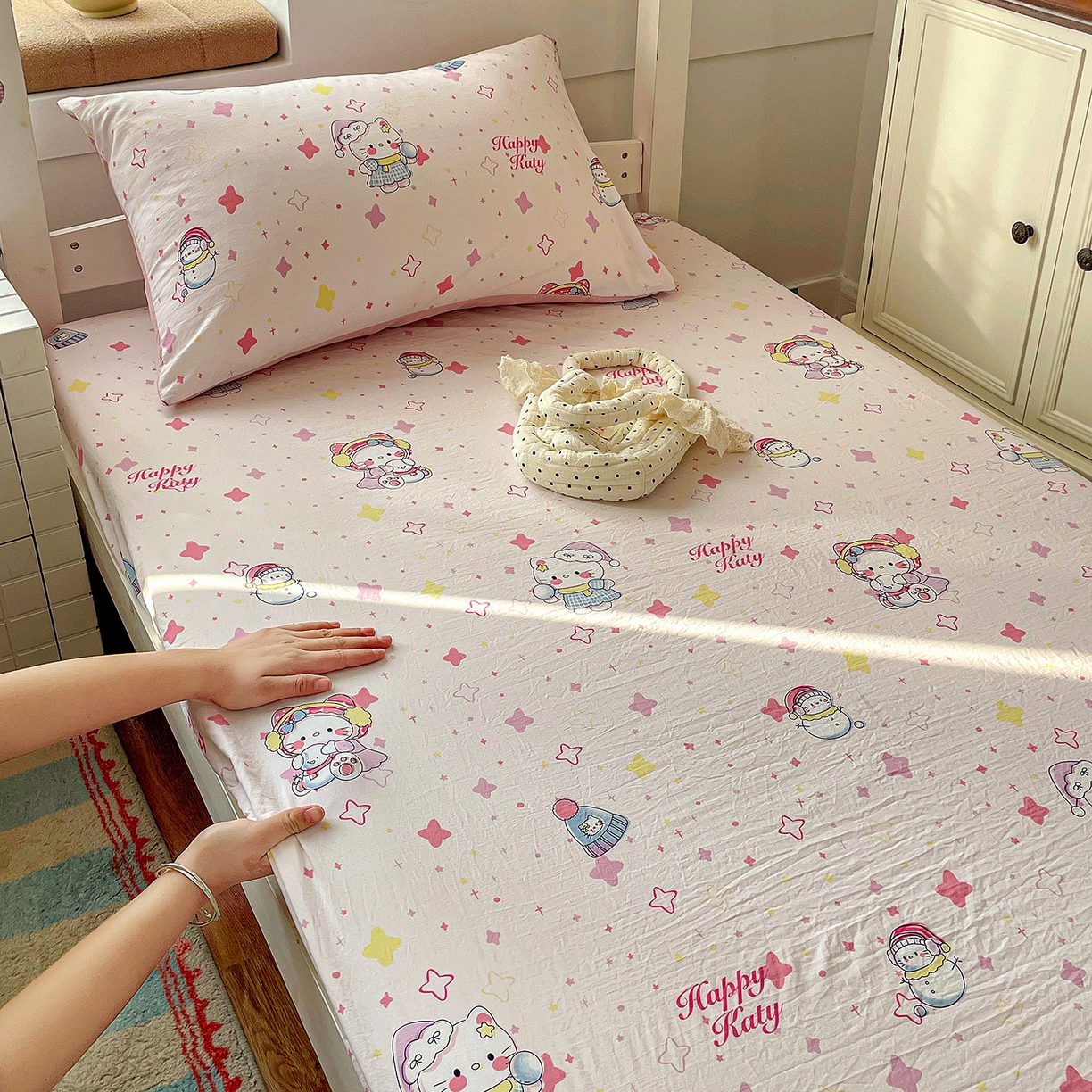 91家纺网 家纺一手货源 找家纺 （总）纽缦家纺 2026新款A类105g仿棉四件套古法水洗棉学生单床笠