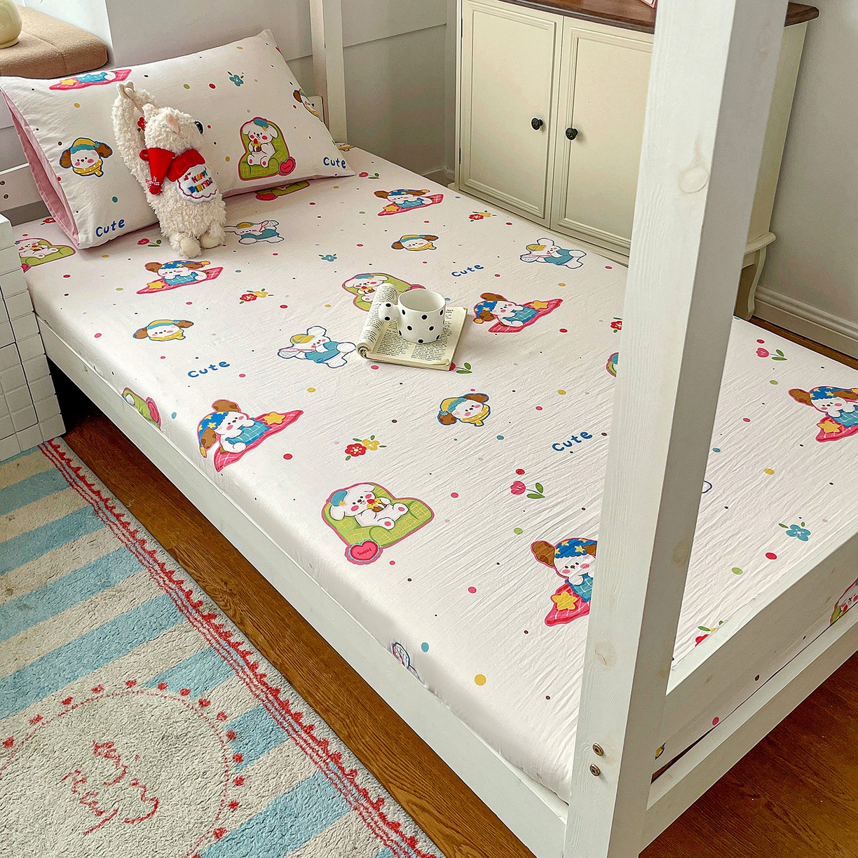 91家纺网 家纺一手货源 找家纺 （总）纽缦家纺 2026新款A类105g仿棉四件套古法水洗棉学生单床笠