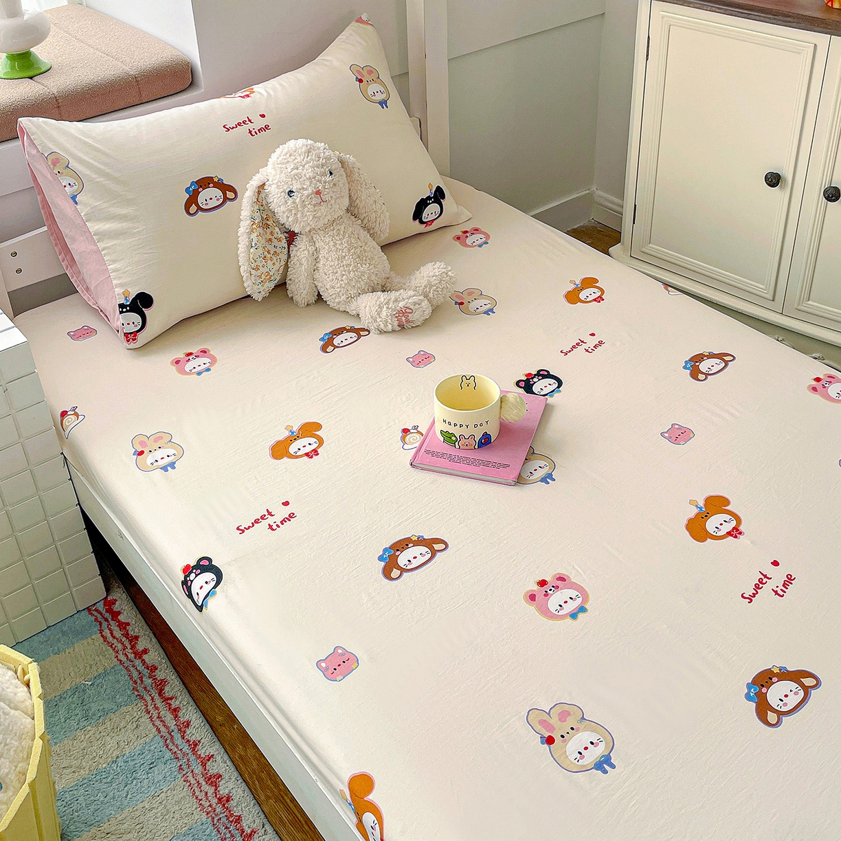 91家纺网 家纺一手货源 找家纺 纽缦家纺 2026新款A类105g仿棉四件套古法水洗棉学生单床笠 慕尼