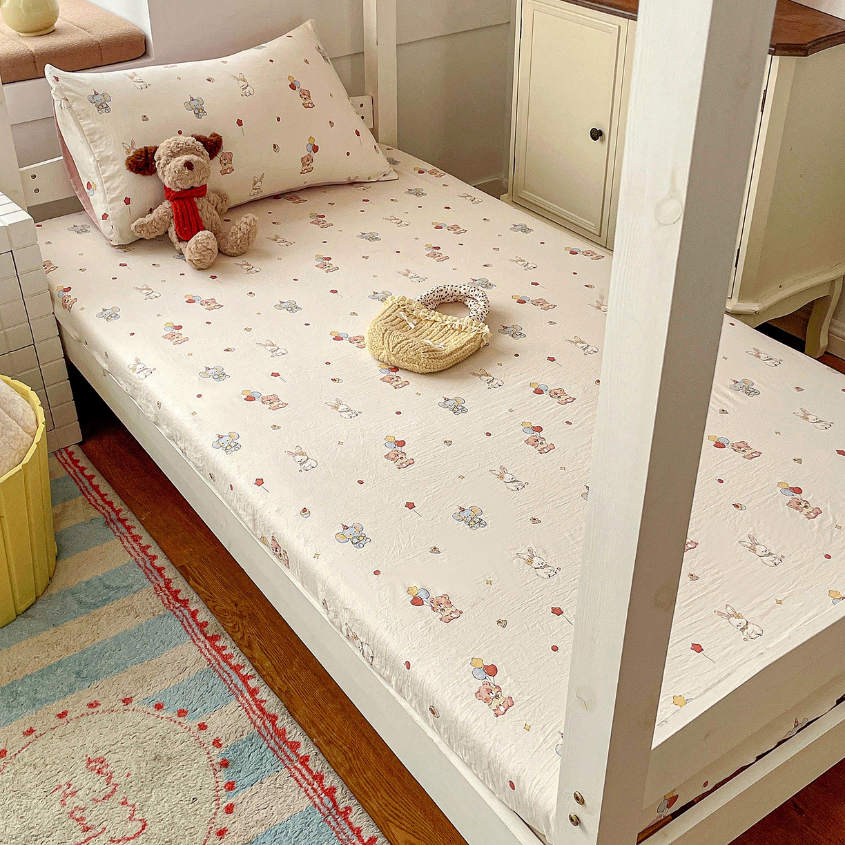 纽缦家纺 2026新款A类105g仿棉四件套古法水洗棉学生单床笠 小飞象