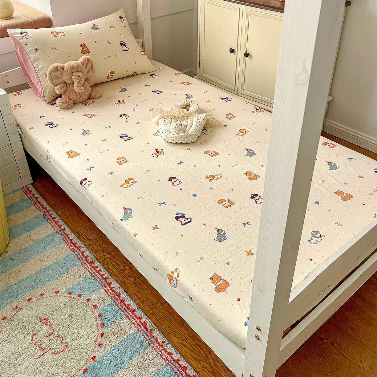 纽缦家纺 2026新款A类105g仿棉四件套古法水洗棉学生单床笠 洛奇