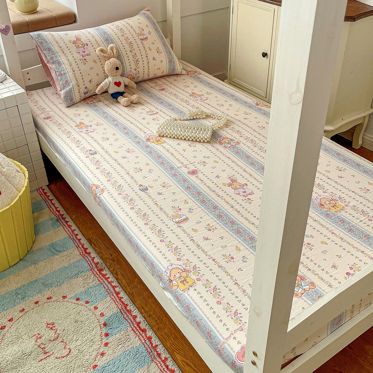 纽缦家纺 2026新款A类105g仿棉四件套古法水洗棉学生单床笠 幸运狗