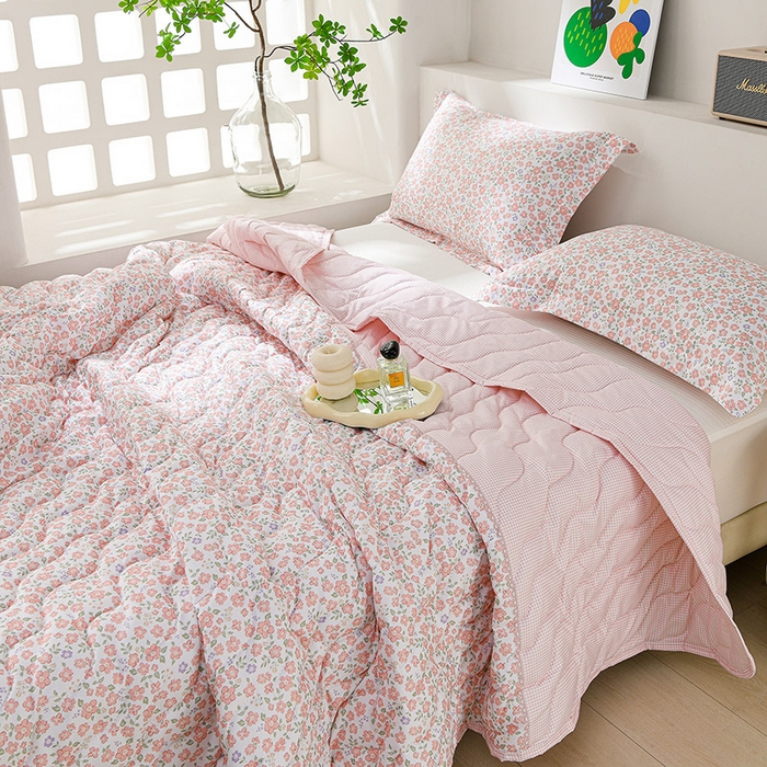 91家纺网 家纺一手货源 找家纺 圣楚家纺 2026新款清柔水洗夏被被子被芯 春序-粉