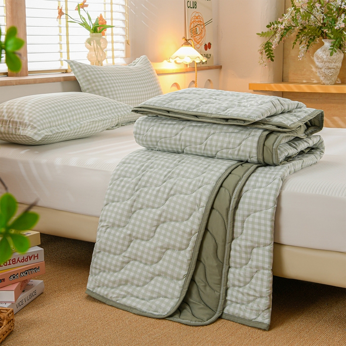 91家纺网 家纺一手货源 找家纺 圣楚家纺 2026新款清柔水洗夏被被子被芯 绿小格