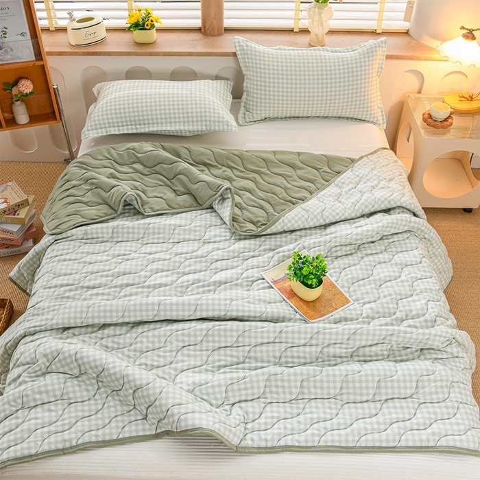 91家纺网 家纺一手货源 找家纺 圣楚家纺 2026新款清柔水洗夏被被子被芯 绿小格