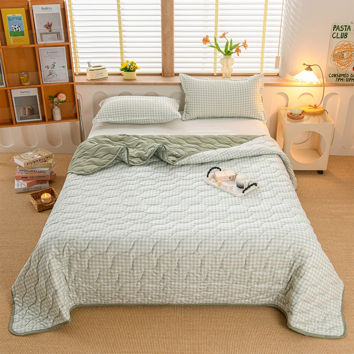 圣楚家纺 2026新款清柔水洗夏被被子被芯 绿小格