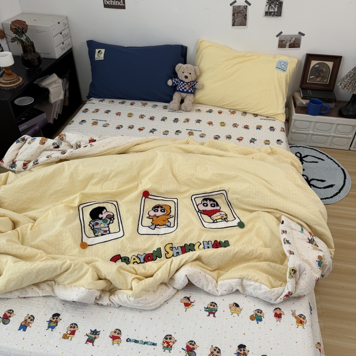 三元色 2026新款正版蜡笔小新泡芙双层纱夏被夏凉被 小新三连拍