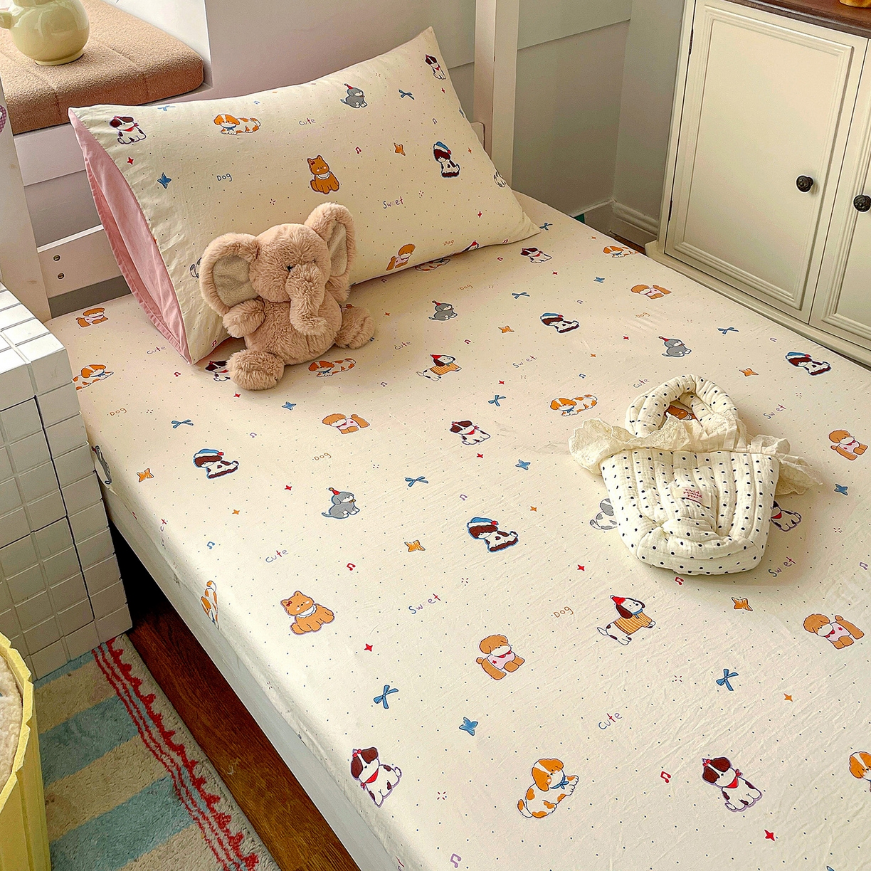 91家纺网 家纺一手货源 找家纺 纽缦家纺 2026新款A类105g仿棉四件套古法水洗棉学生单床笠 洛奇