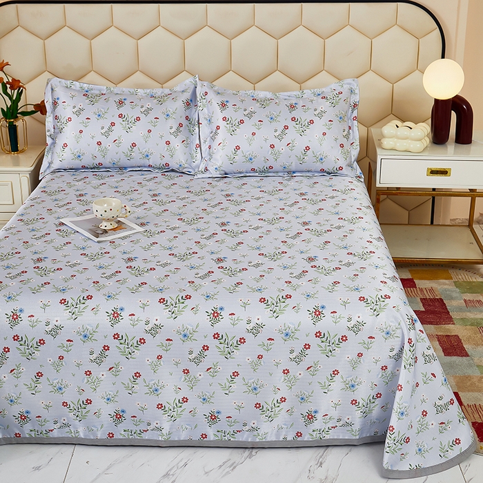 91家纺网 家纺一手货源 找家纺 星窝家纺 2026新款直播电商优选可机洗斜纹提花冰丝凉席三件套 相遇蓝