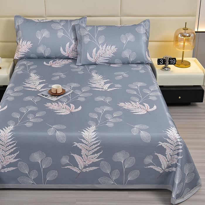 91家纺网 家纺一手货源 找家纺 星窝家纺 2026新款直播电商优选可机洗斜纹提花冰丝凉席三件套 叶叶风情