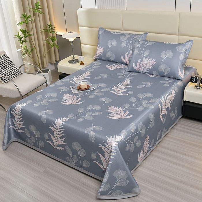 91家纺网 家纺一手货源 找家纺 星窝家纺 2026新款直播电商优选可机洗斜纹提花冰丝凉席三件套 叶叶风情