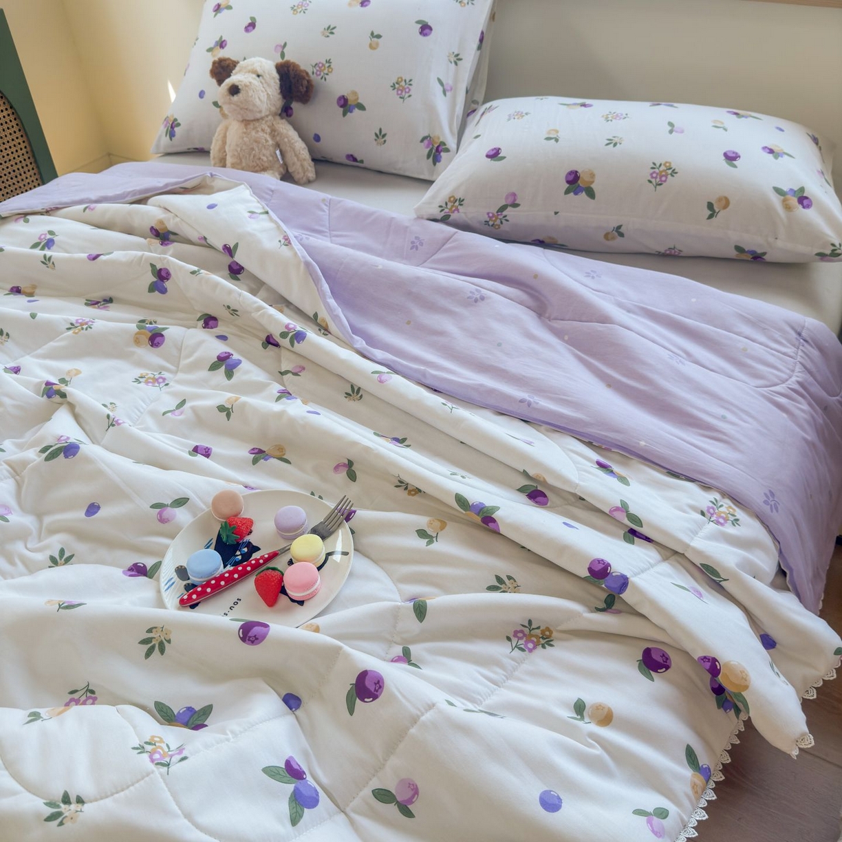 91家纺网 家纺一手货源 找家纺 晨晨家纺 2026新款双面全棉花边款新疆棉花夏被 葡萄