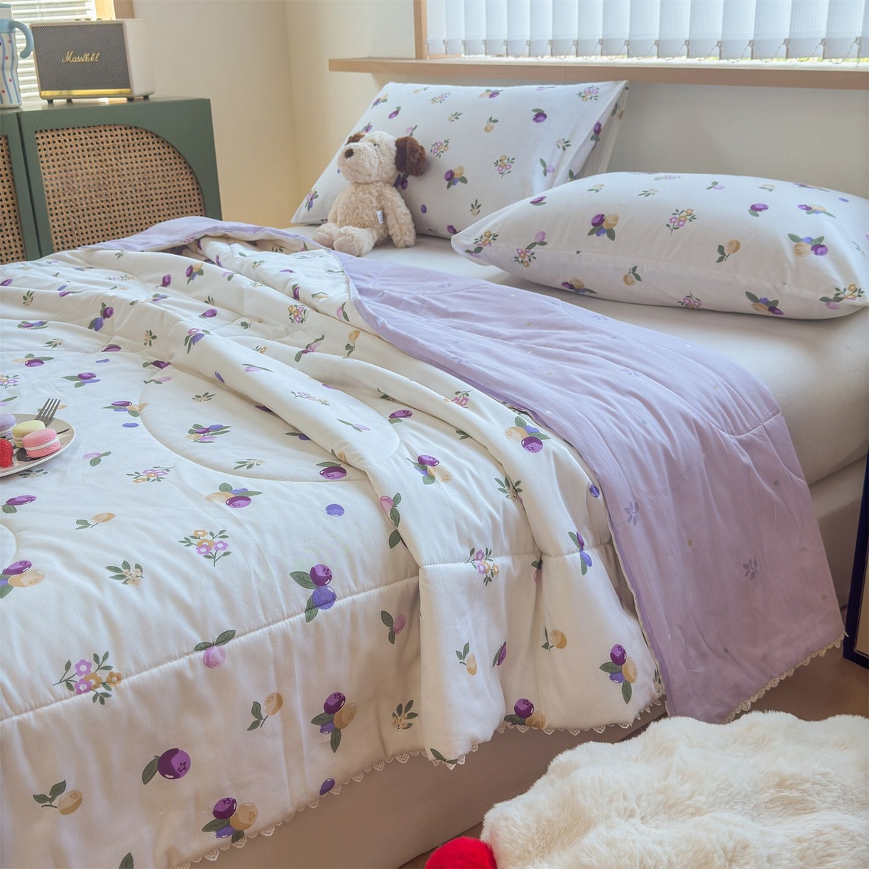 91家纺网 家纺一手货源 找家纺 晨晨家纺 2026新款双面全棉花边款新疆棉花夏被 葡萄