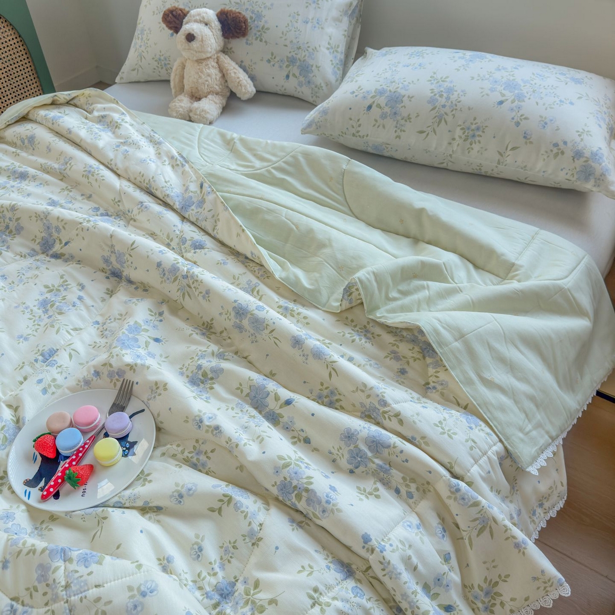 91家纺网 家纺一手货源 找家纺 晨晨家纺 2026新款双面全棉花边款新疆棉花夏被 汀兰点素