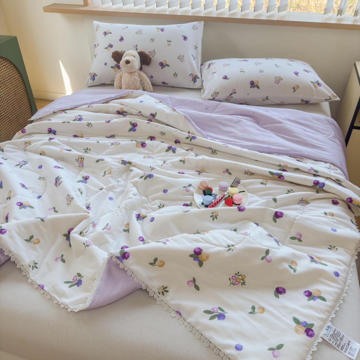 91家纺网 家纺一手货源 找家纺 晨晨家纺 2026新款双面全棉花边款新疆棉花夏被 葡萄