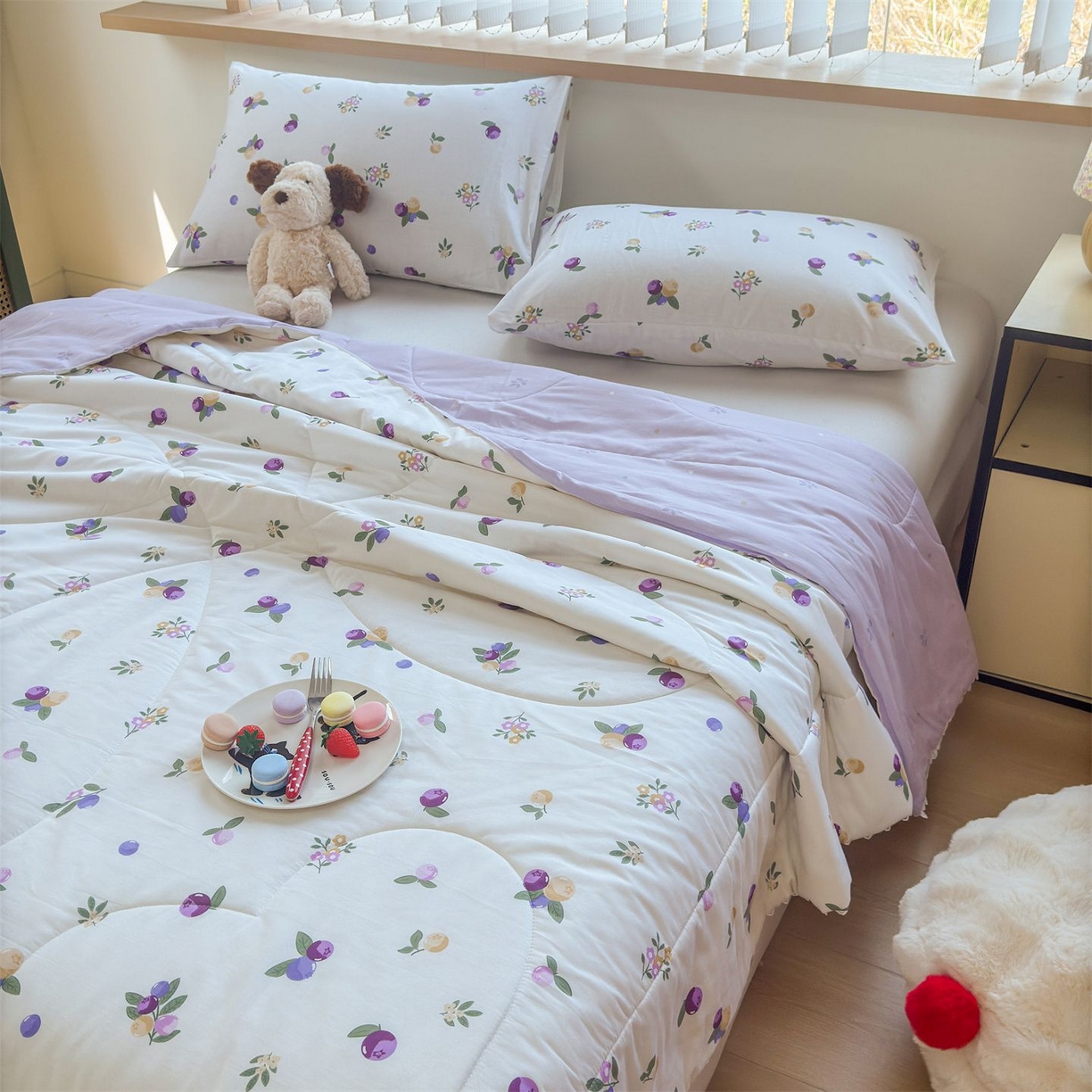 91家纺网 家纺一手货源 找家纺 晨晨家纺 2026新款双面全棉花边款新疆棉花夏被 葡萄