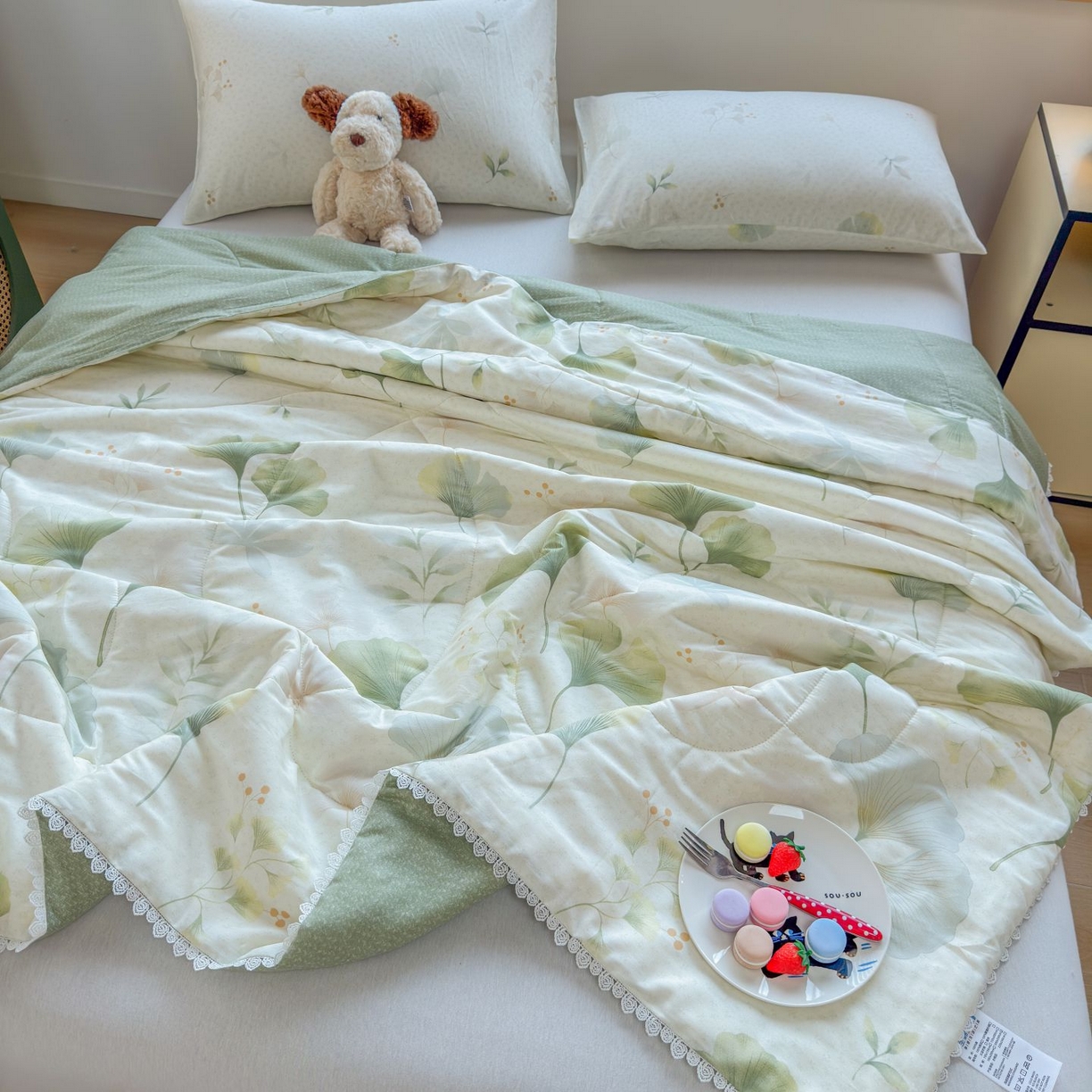 91家纺网 家纺一手货源 找家纺 晨晨家纺 2026新款双面全棉花边款新疆棉花夏被 幸运叶