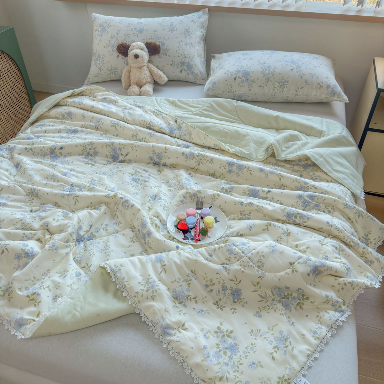 91家纺网 家纺一手货源 找家纺 晨晨家纺 2026新款双面全棉花边款新疆棉花夏被 汀兰点素