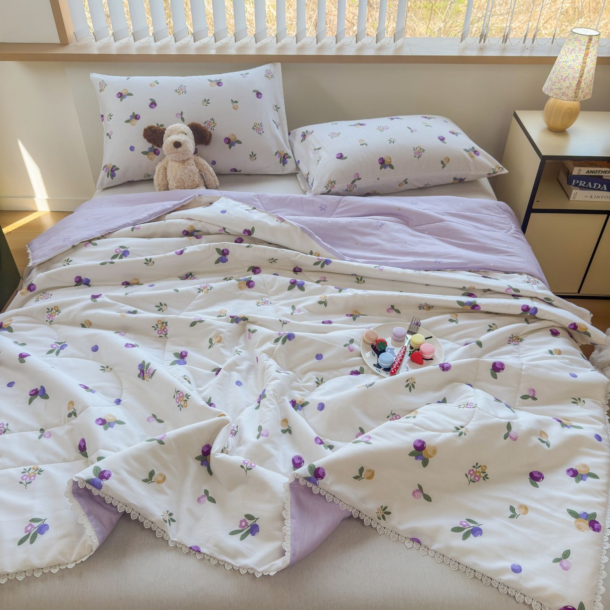 91家纺网 家纺一手货源 找家纺 晨晨家纺 2026新款双面全棉花边款新疆棉花夏被 葡萄