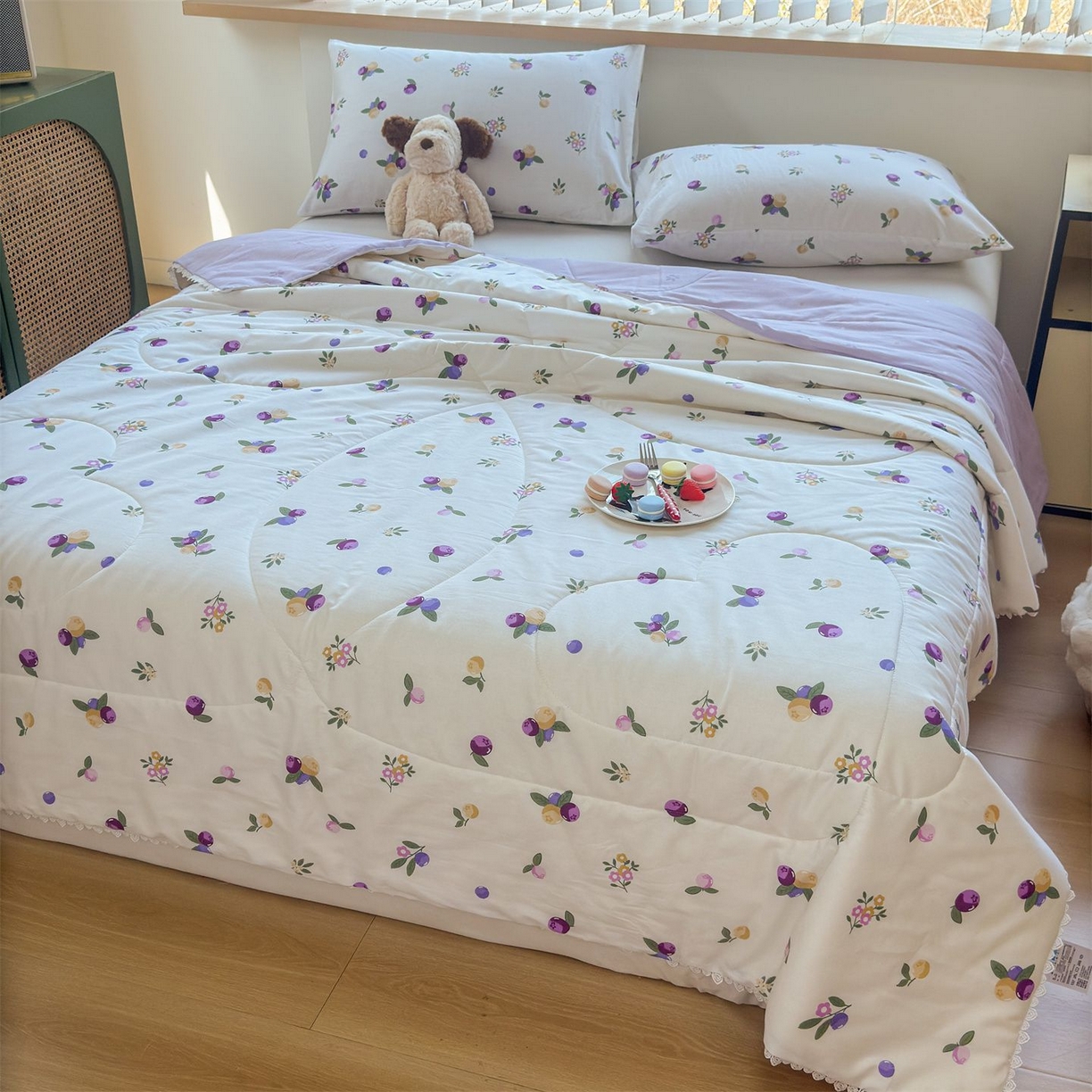 91家纺网 家纺一手货源 找家纺 晨晨家纺 2026新款双面全棉花边款新疆棉花夏被 葡萄