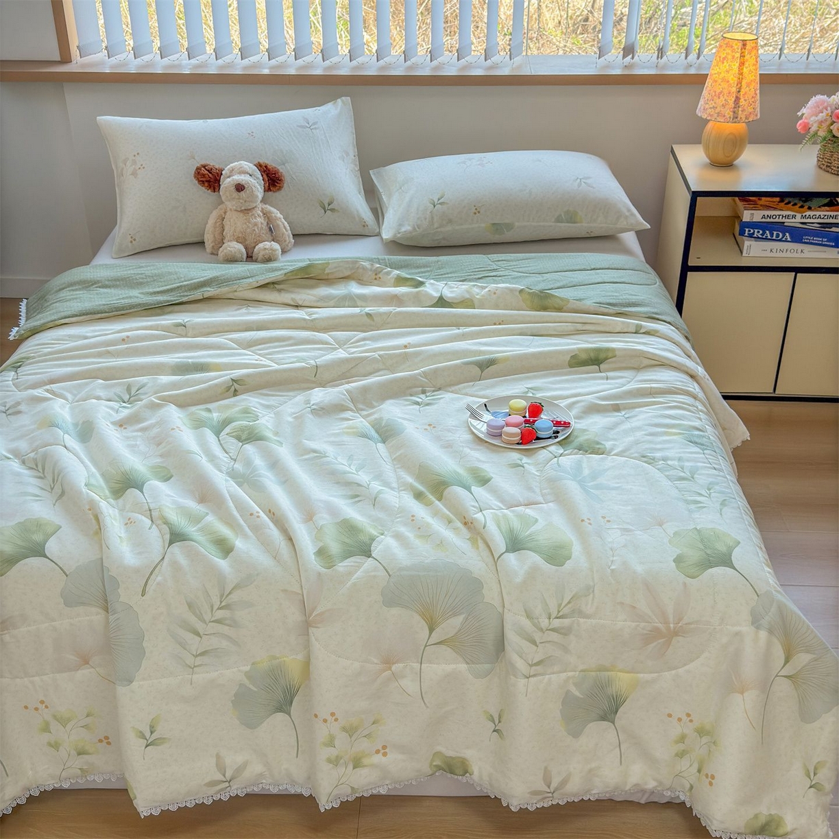 91家纺网 家纺一手货源 找家纺 晨晨家纺 2026新款双面全棉花边款新疆棉花夏被 幸运叶