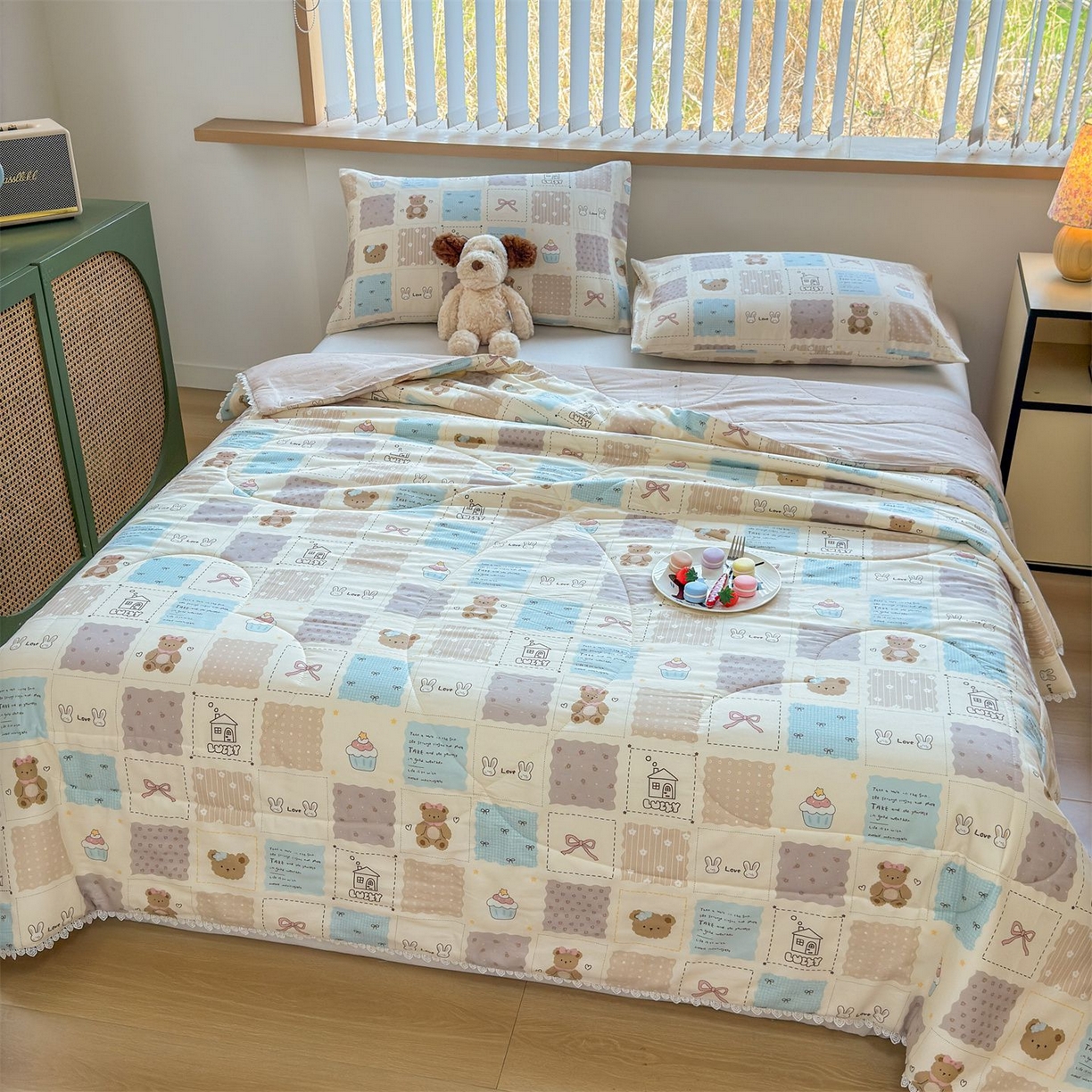 91家纺网 家纺一手货源 找家纺 晨晨家纺 2026新款双面全棉花边款新疆棉花夏被 饼干熊