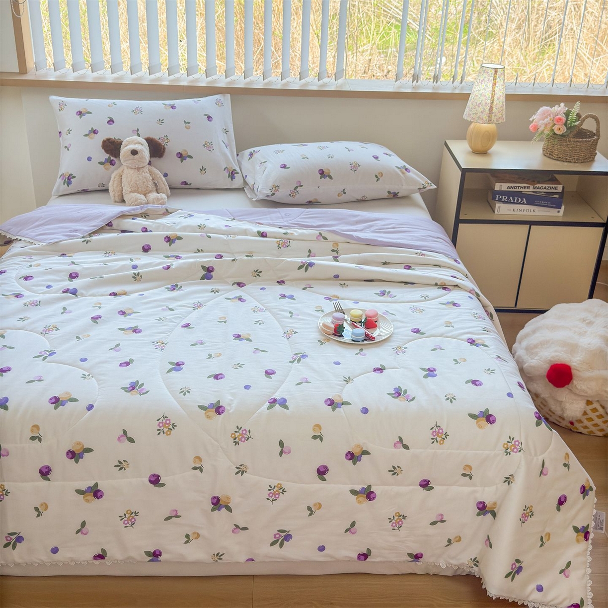 91家纺网 家纺一手货源 找家纺 晨晨家纺 2026新款双面全棉花边款新疆棉花夏被 葡萄