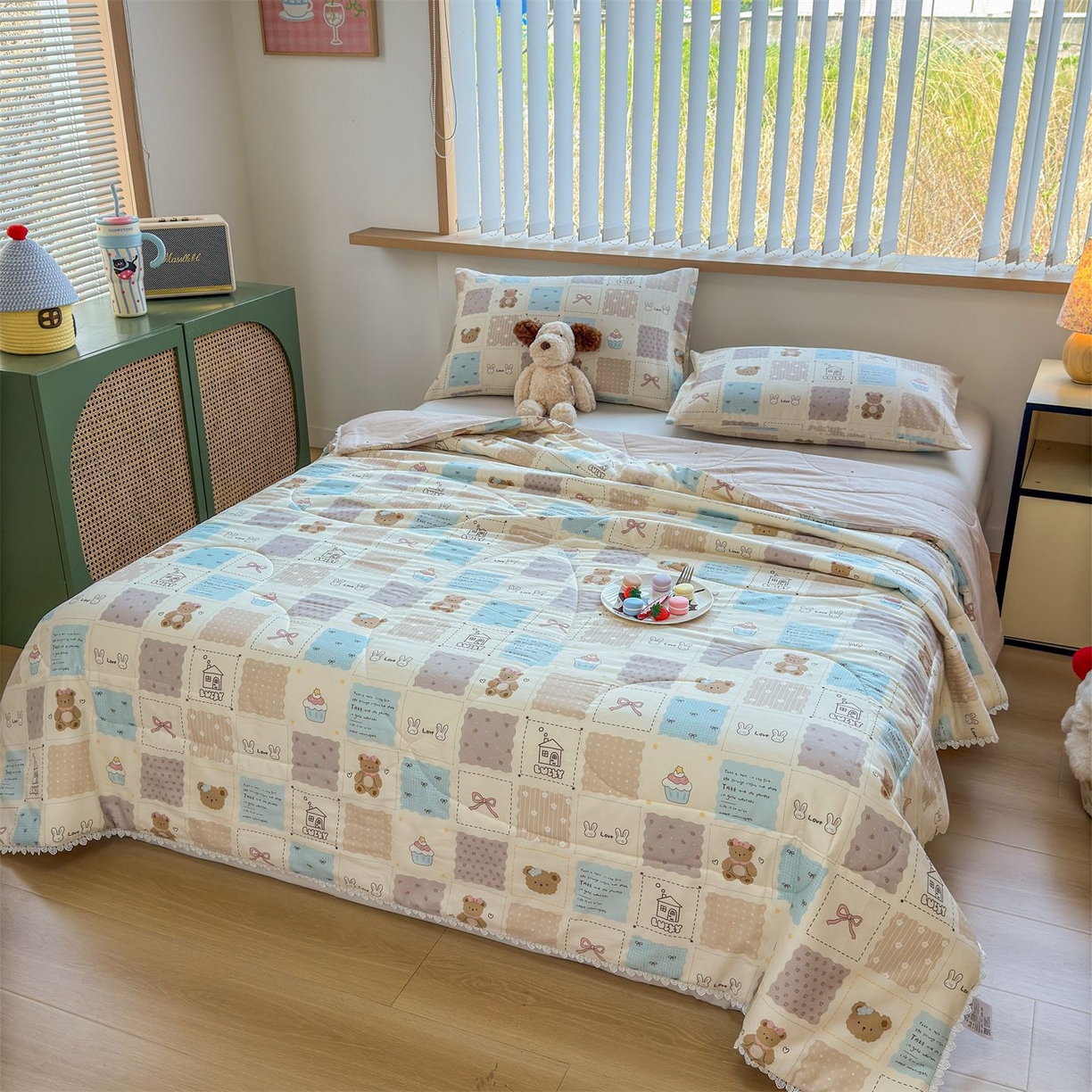 91家纺网 家纺一手货源 找家纺 晨晨家纺 2026新款双面全棉花边款新疆棉花夏被 饼干熊